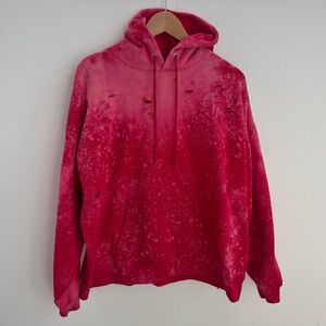 Distressed Stained Red Destroyed long sleeve pullover Hoodie